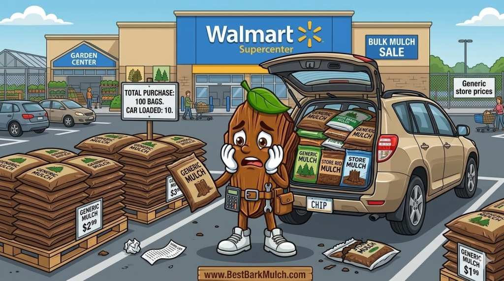filling your car full with bagged mulch at walmart making multiple trips