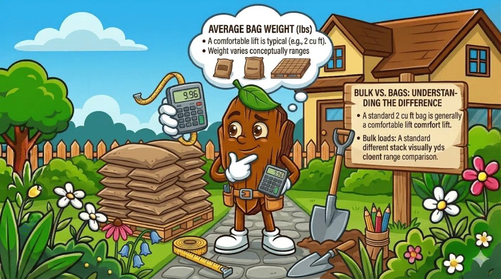 chip holding a bag of mulch wondering how much it weighs
